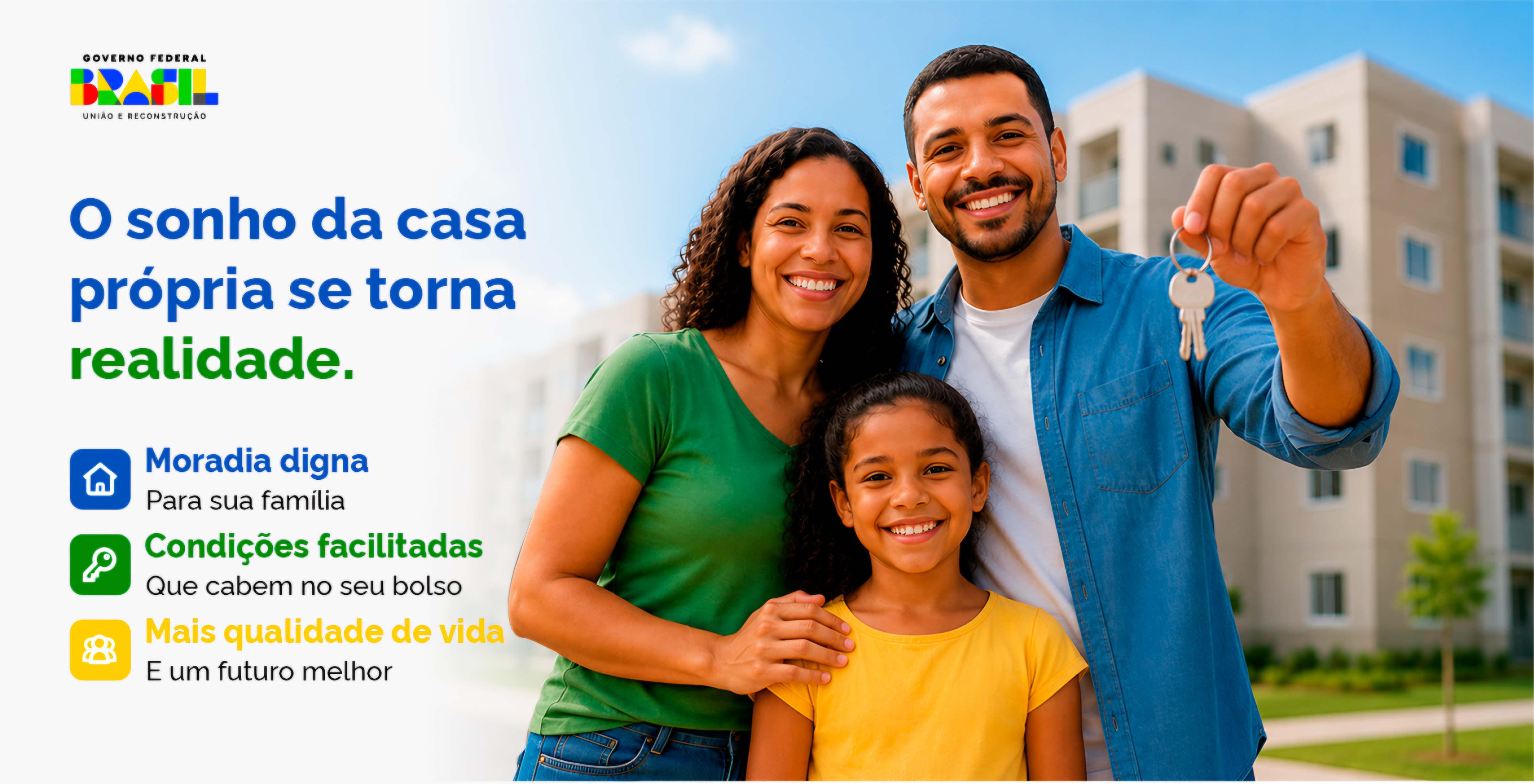 Família feliz na casa própria